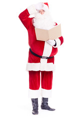 Christmas character Santa Claus holding book with blank cover