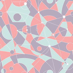 Grid seamless pattern with random geometric shapes and lines