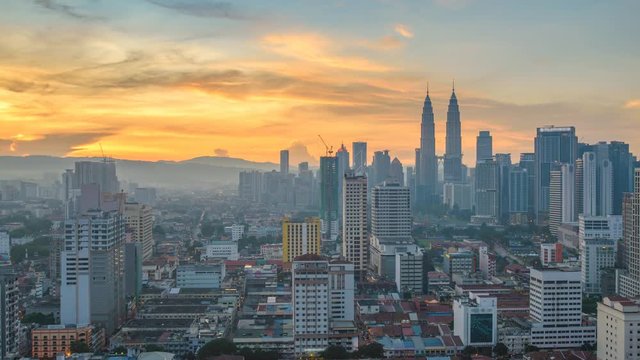 Kuala Lumpur city skyline sunrise timelapse, Malaysia 4K Time lapse