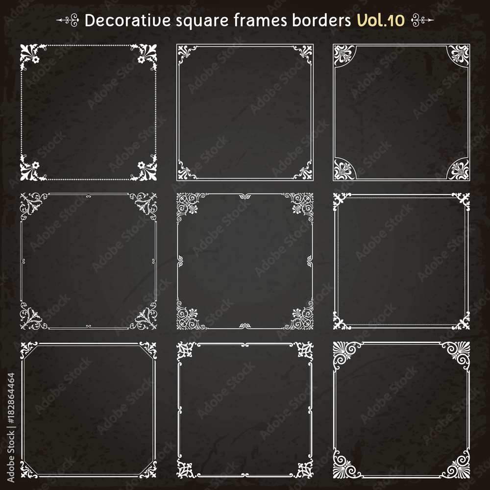 Wall mural decorative square frames and borders set 10 vector