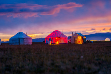 Yurts in twilight, Song Kul - 182864622