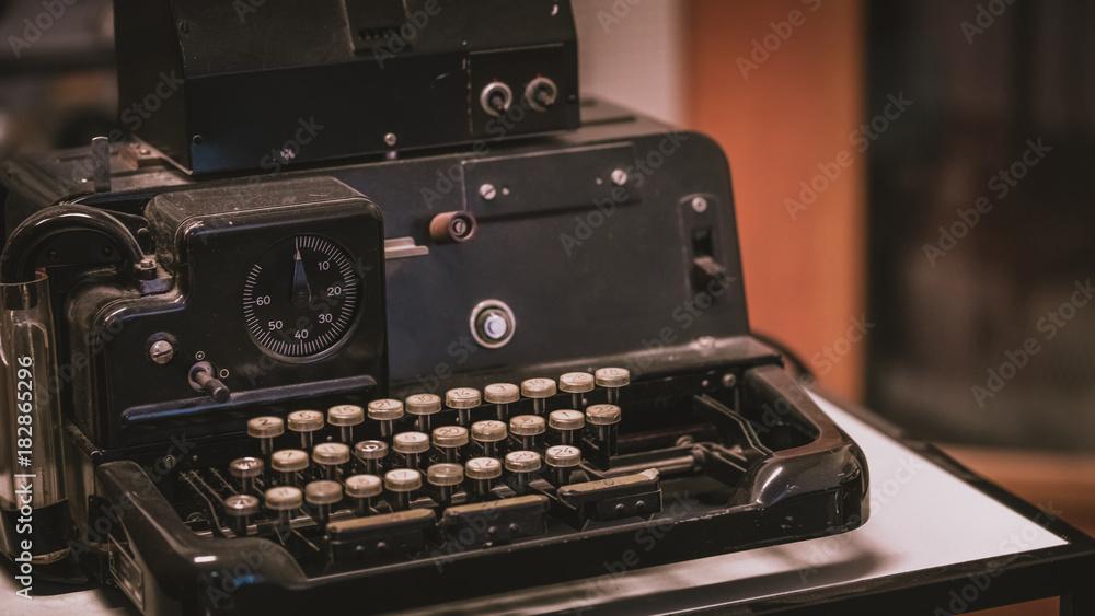 Poster antique black typewriter with numeric buttons