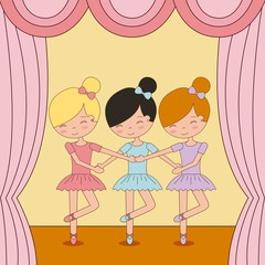 cute ballerina girls practicing ballet dance vector illustration