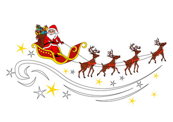 Babbo Natale con renne e slitta