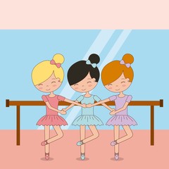 cute ballerina girls practicing ballet dance vector illustration