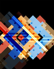 Colorful triangles and arrows on dark background