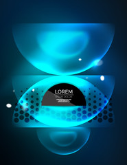 Round shapes, neon glowing trasparent elements. Vector abstract background