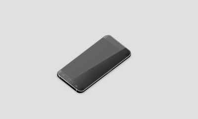 Mobile Phone Axonometry Mock UP In White Studio Environment, Black Screen, Right Side View, 3D Rendering