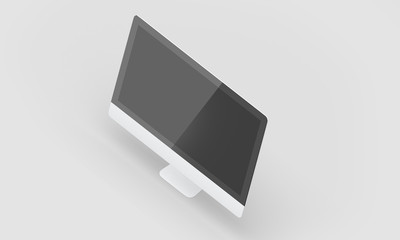 PC Monitor Axonometry Mock UP In White Studio Environment, Black Screen, Right Side View, 3D Rendering