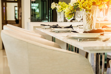 luxury dinning room with wooden table and classic style chair