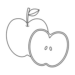 apple and half fruit natural food fresh vector illustration