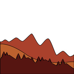 mountain and pine tree sunset or sunrise view vector illustration