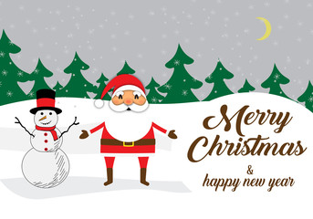 merry christmas and happy new year, with snowman on grey background 