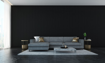 The interior design of luxury lounge and livin room and black wall wall background 