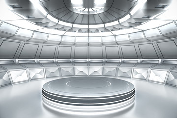 Futuristic empty stage. Modern Future background technology Sci-fi interior concept. 3d rendering