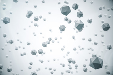Abstract flying particles platonic spheres or polygonal ball in empty space. Futuristic background. Future Concept. 3d rendering