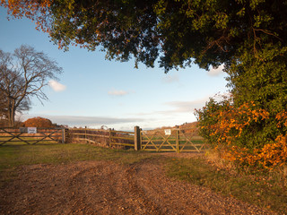 farmland countryside path trail track farm fence sign private land