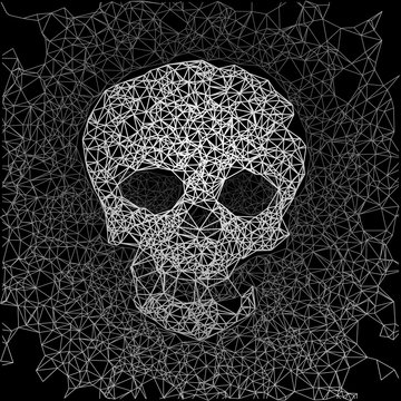 Human skull in network line background. Concept of network security, cyber attack, computer virus, ransomware
