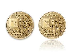 golden Bitcoin back side, isolated