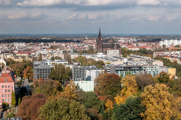 Fototapeta premium Wroclaw, Lower Silesia, Poland, October 15, 2017; View of Ostrow Tumski district in Wroclaw from Cathedra Tower 