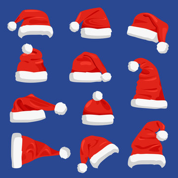 Set of Santa Claus Hats Vector Illustration