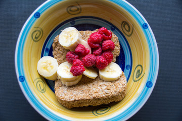 Breakfast of cereal and fruit