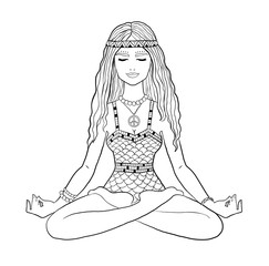 Young woman sitting at pose of lotus