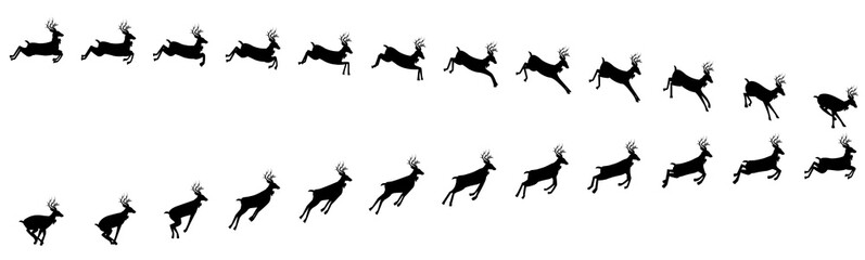 Deer Running and  jumping animation sprite sheets, Reindeer, Deer, Christmas, Silhouette