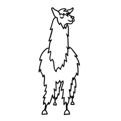 Vector illustration of cute character south America lama with decorations. Isolated outline cartoon baby llama. Hand drawn Peru animal guanaco, alpaca, vicuna. Drawing for print, fabric.