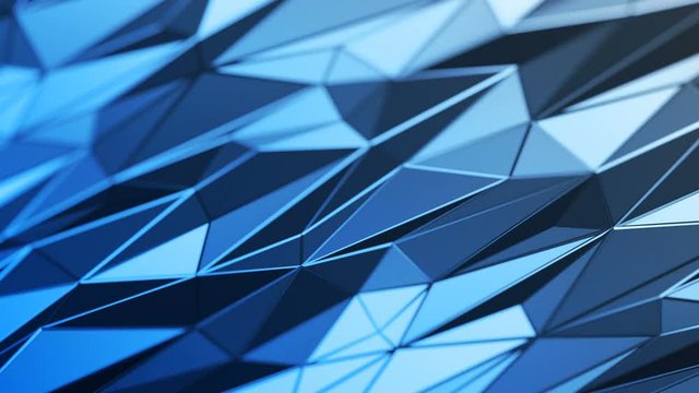 Abstract 3d rendering of triangulated surface, seamless animation. Contemporary loopable background of futuristic polygonal shape. Distorted low poly backdrop design with sharp lines. Loop, 4k, UHD