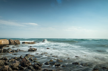 Long exposure sea shore landscape