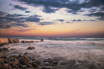 Sunset long eposure sea shore