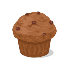 Muffin with chocolate pieces. Vector clipart
