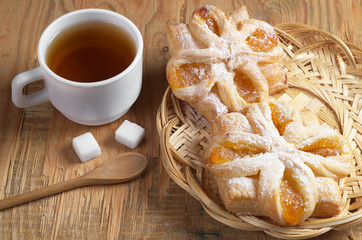 Pastries with jam and tea