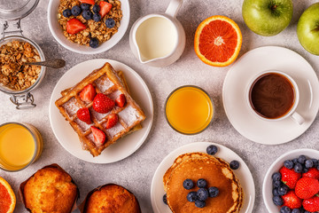 Delicious breakfast on a light table.