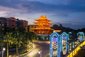 Stoff pro Meter Guilin, China, Xiaoyao Tower view at blue hour © creativefamily