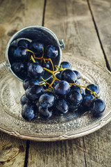 Blue grapes in small bucket