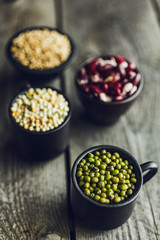 Green mung beans, red beans, couscous and wheat grains