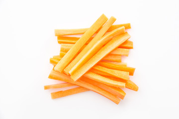 Sliced carrots on white background.