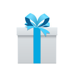 Gift box with blue ribbon. Christmas present.