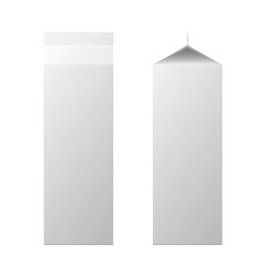 Vector mock up of milk or juice box on white background. Realistic carton one liter package isolated. Template for your design. Front side view. 3d illustration.