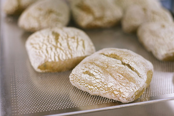 fresh bread on a shelf in a bakery