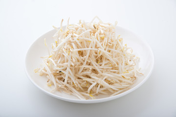isolated bean sprout on white plate