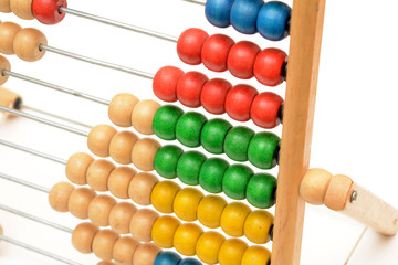 Traditional Vintage style Abacus closeup On white background