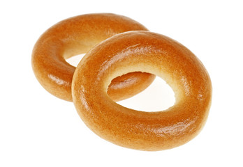 Two bagels isolated on a white background