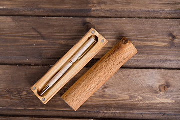 ballpoint pen in a wooden case