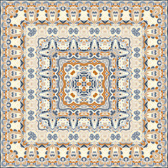 Squared ornamental oriental pattern. Good design for bandanna, carpet, shawl, pillow or cushion