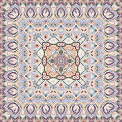 A vivid Oriental pattern square shape for a scarf. Vector illustration.