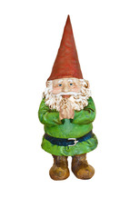 Gnome in green suit and red pointed hat with hands together/Gnome in green suit and red pointed hat with hands together with no background