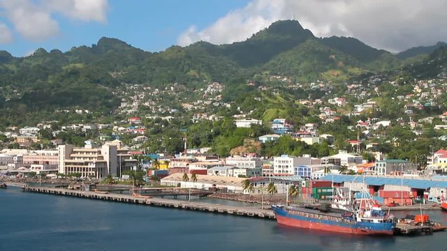 City and port on coast of tropical island. Kingstown, Saint Vincent and Grenadines